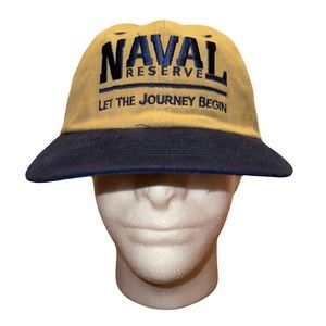 VTG Naval Reserve Baseball Hat Cap Tan Snapback Navy Spell Out Logo